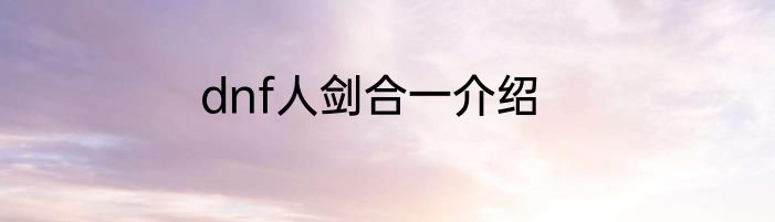 dnf人剑合一介绍