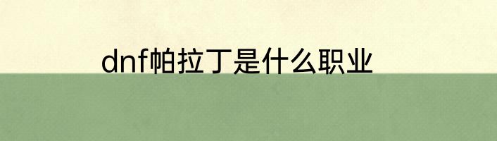 dnf帕拉丁是什么职业