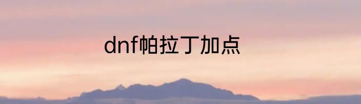 dnf帕拉丁加点
