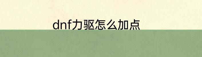 dnf力驱怎么加点
