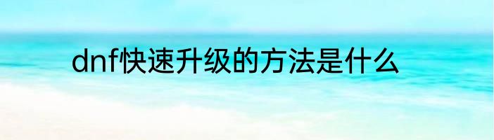 dnf快速升级的方法是什么