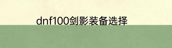 dnf100剑影装备选择