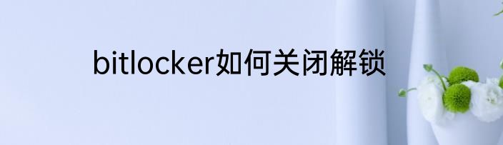 bitlocker如何关闭解锁