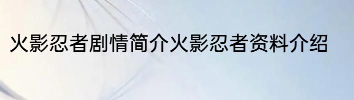 火影忍者剧情简介火影忍者资料介绍