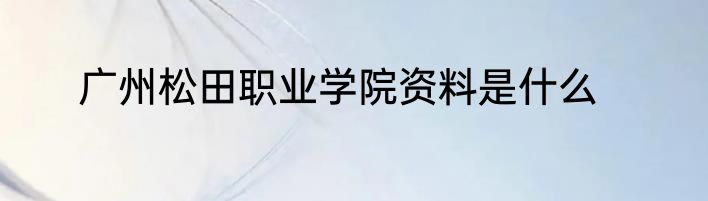 广州松田职业学院资料是什么
