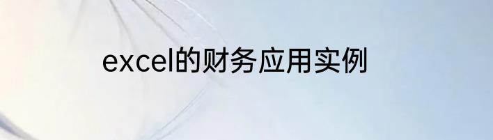 excel的财务应用实例
