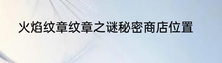 火焰纹章纹章之谜秘密商店位置