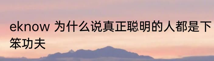 eknow 为什么说真正聪明的人都是下笨功夫