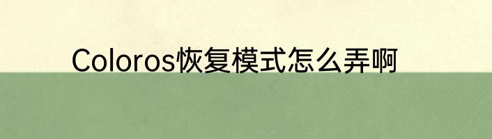 Coloros恢复模式怎么弄啊