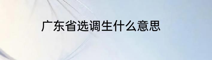 广东省选调生什么意思