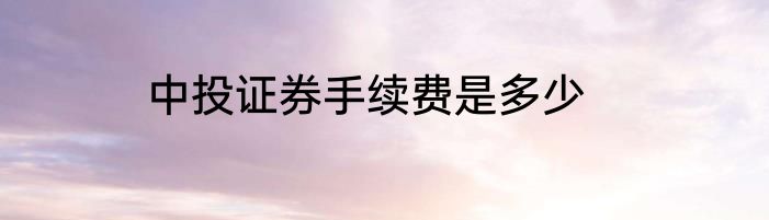 中投证券手续费是多少