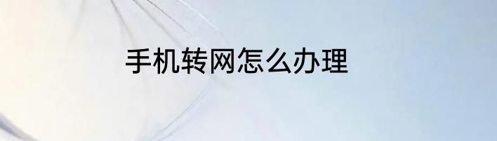 手机转网怎么办理