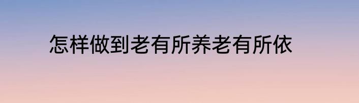 怎样做到老有所养老有所依