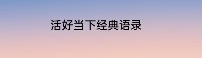 活好当下经典语录