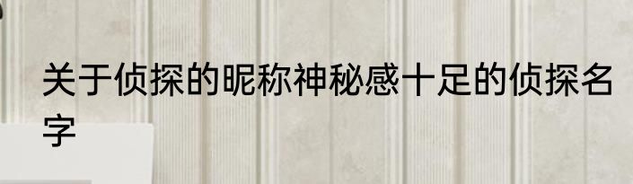 关于侦探的昵称神秘感十足的侦探名字