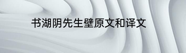 书湖阴先生壁原文和译文
