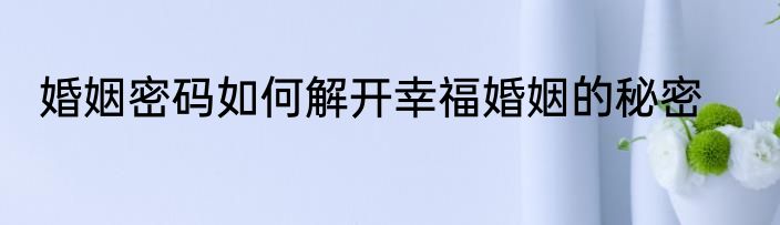 婚姻密码如何解开幸福婚姻的秘密