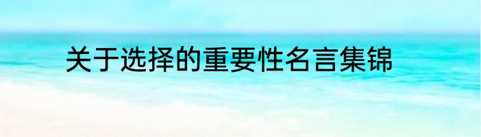 关于选择的重要性名言集锦