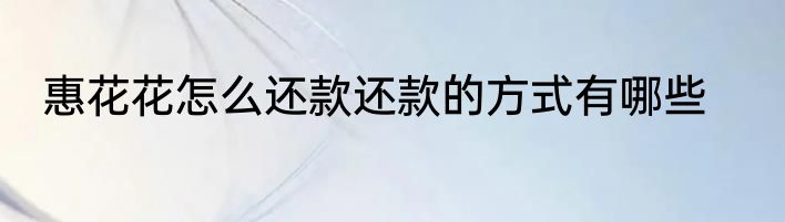 惠花花怎么还款还款的方式有哪些