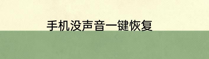 手机没声音一键恢复