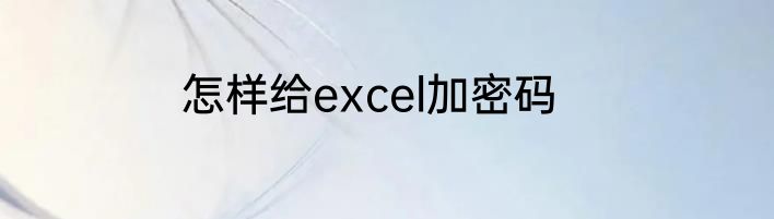 怎样给excel加密码