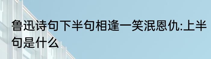 鲁迅诗句下半句相逢一笑泯恩仇:上半句是什么