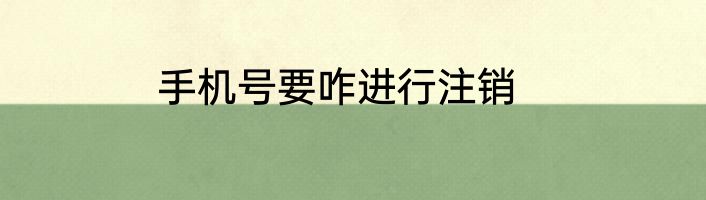 手机号要咋进行注销