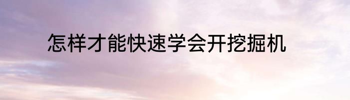 怎样才能快速学会开挖掘机