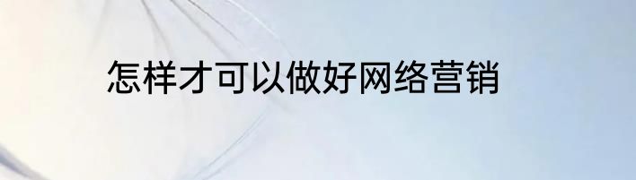怎样才可以做好网络营销