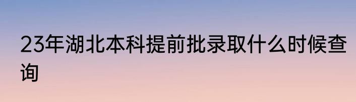 23年湖北本科提前批录取什么时候查询