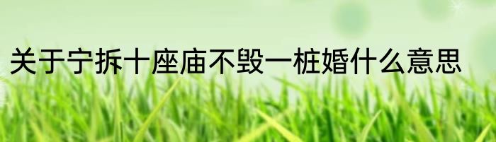 关于宁拆十座庙不毁一桩婚什么意思