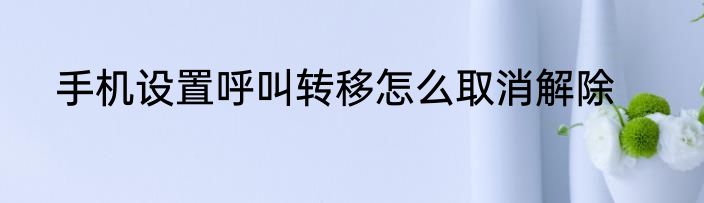 手机设置呼叫转移怎么取消解除