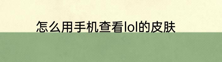 怎么用手机查看lol的皮肤