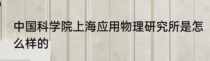 中国科学院上海应用物理研究所是怎么样的