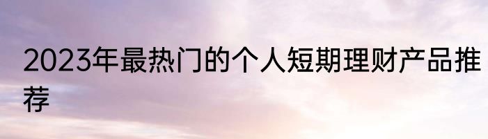 2023年最热门的个人短期理财产品推荐