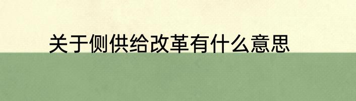 关于侧供给改革有什么意思