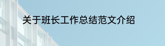 关于班长工作总结范文介绍