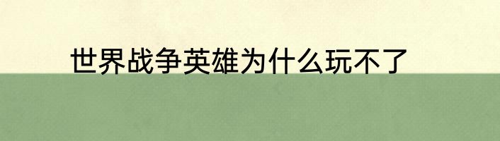 世界战争英雄为什么玩不了