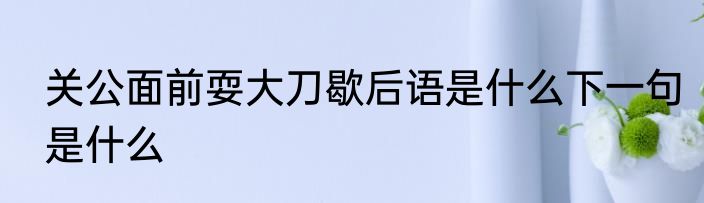 关公面前耍大刀歇后语是什么下一句是什么