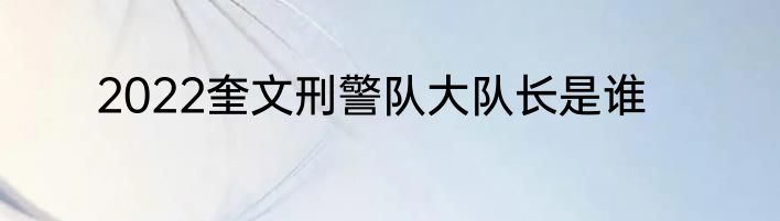 2022奎文刑警队大队长是谁