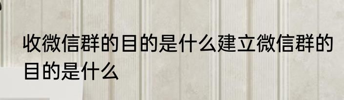 收微信群的目的是什么建立微信群的目的是什么