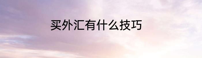 买外汇有什么技巧