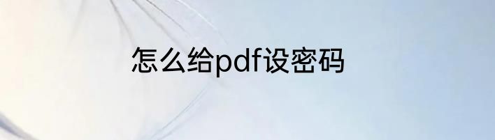 怎么给pdf设密码
