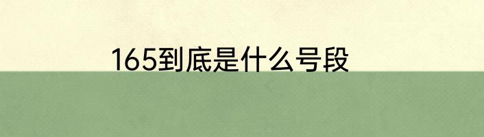 165到底是什么号段
