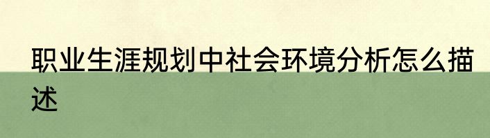 职业生涯规划中社会环境分析怎么描述