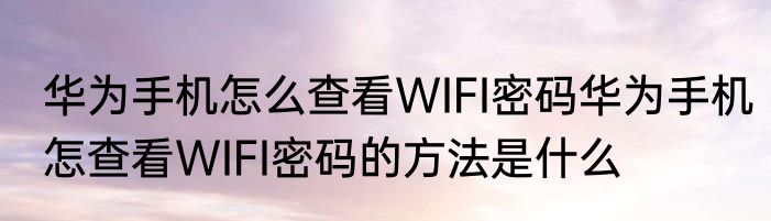 华为手机怎么查看WIFI密码华为手机怎查看WIFI密码的方法是什么