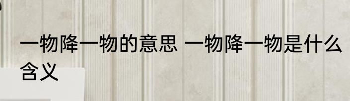 一物降一物的意思 一物降一物是什么含义