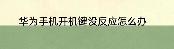 华为手机开机键没反应怎么办