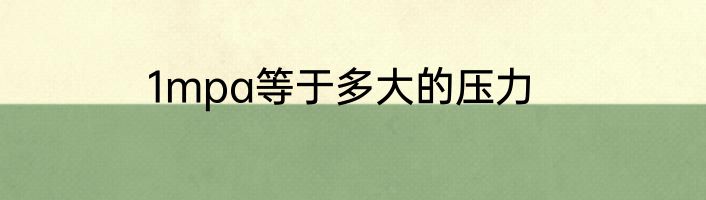 1mpa等于多大的压力
