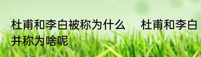 杜甫和李白被称为什么 　杜甫和李白并称为啥呢